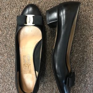 Black Leather Ferragamo Heels